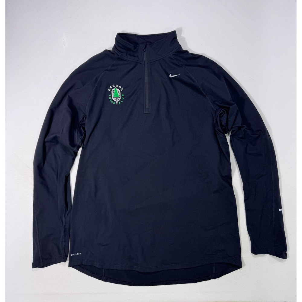 Nike Oregon Track Club NCAA Mens Large Dri-Fit 1/4 Zip Running Top Black 404652
